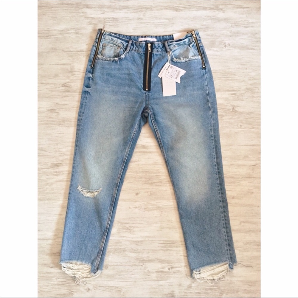 Zara distressed crop zipper jeans